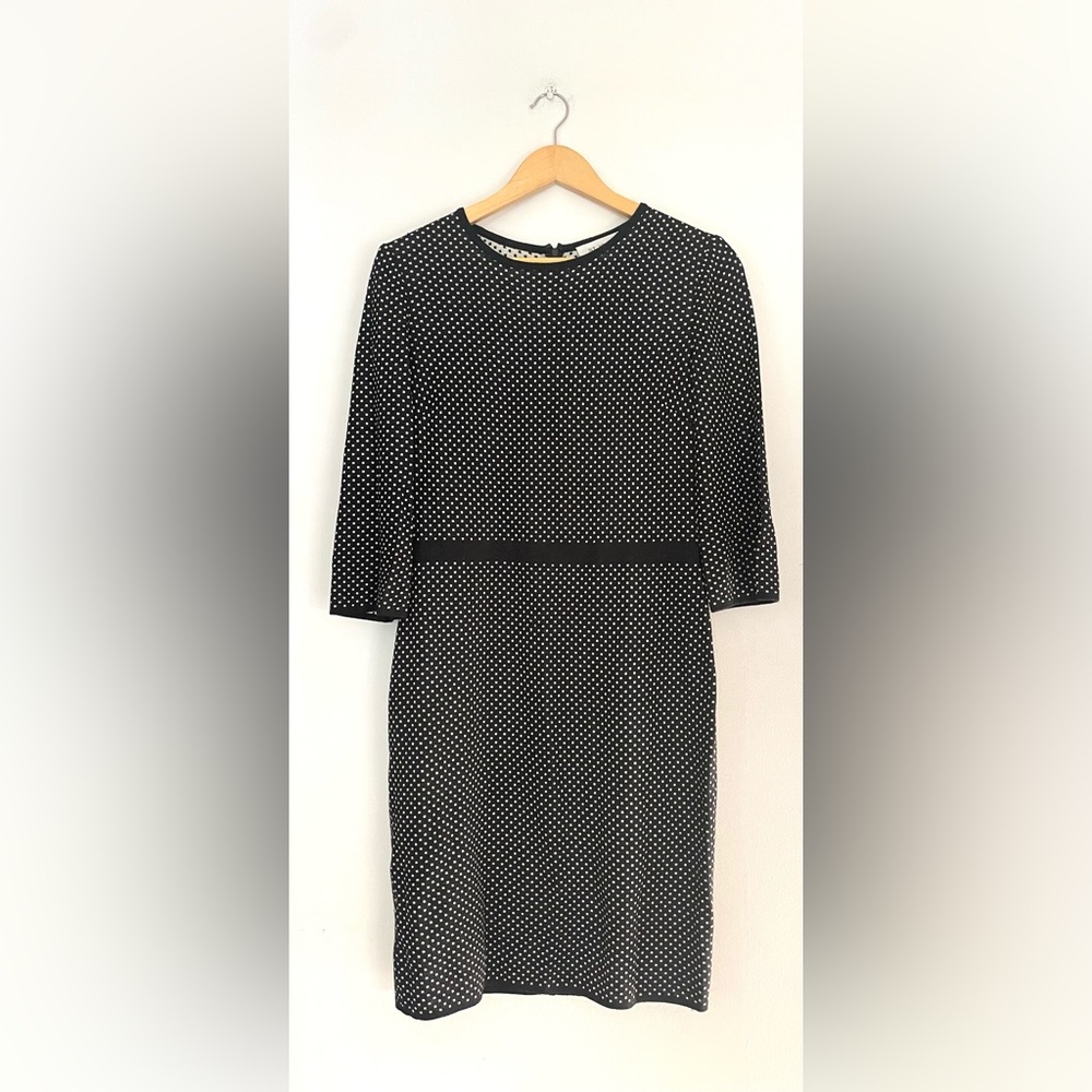 St. John Knit Sheath Dress polka dot Black White.